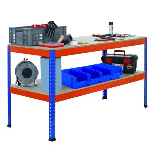 Packtisch Werktisch Z1 SCHULTE Lagertechnik blau/orange 990x1536x1230 mm