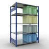 Schwerlastregal Grundregal 2000x1300x800 mm, 5 Fachböden, 150 kg Fachlast, Längenriegel, RAL 5010 enzianblau/verzinkt