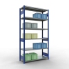 Schwerlastregal Grundregal 2500x1300x500 mm (HxBxT), 6 Fachböden, 250 kg Fachlast, Längenriegel, RAL 5010 enzianblau/verzinkt