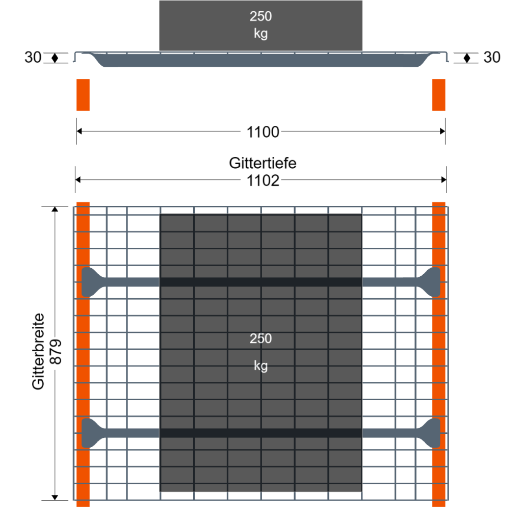 MantaMESH® Draadroosterbodem, 250 kg, 880x1.100 mm, verzinkt voor 40 mm Ligger Palletstelling - Thumbnail 3