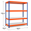 Weitspannregal Z1 Grundregal mit Stahlpaneelen, 2438x1536x926 mm (HxBxT), blau/orange/verzinkt, 4 Ebenen, Fachlast 646 kg, Feldlast 2.800 kg