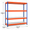 Weitspannregal Z1 Grundregal mit Stahlpaneelen, 2438x1841x773 mm (HxBxT), blau/orange/verzinkt, 4 Ebenen, Fachlast 554 kg, Feldlast 2.800 kg
