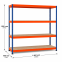 Weitspannregal Z1 Grundregal mit Spanplatten, 1981x1841x469 mm (HxBxT), blau/orange/verzinkt, 4 Ebenen, Fachlast 610 kg, Feldlast 3.200 kg