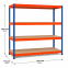 Weitspannregal Z1 Grundregal mit Spanplatten, 1981x1841x773 mm (HxBxT), blau/orange/verzinkt, 4 Ebenen, Fachlast 720 kg, Feldlast 3.200 kg