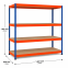 Weitspannregal Z1 Grundregal mit Spanplatten, 1981x1841x926 mm (HxBxT), blau/orange/verzinkt, 4 Ebenen, Fachlast 720 kg, Feldlast 3.200 kg