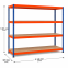 Weitspannregal Z1 Grundregal mit Spanplatten, 1981x2146x621 mm (HxBxT), blau/orange/verzinkt, 4 Ebenen, Fachlast 577 kg, Feldlast 3.200 kg