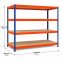 Weitspannregal Z1 Grundregal mit Spanplatten, 1981x2146x926 mm (HxBxT), blau/orange/verzinkt, 4 Ebenen, Fachlast 620 kg, Feldlast 3.200 kg