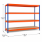 Weitspannregal Z1 Grundregal mit Spanplatten, 1981x2450x773 mm (HxBxT), blau/orange/verzinkt, 4 Ebenen, Fachlast 500 kg, Feldlast 3.200 kg