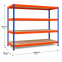 Weitspannregal Z1 Grundregal mit Spanplatten, 1981x2450x926 mm (HxBxT), blau/orange/verzinkt, 4 Ebenen, Fachlast 500 kg, Feldlast 3.200 kg