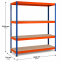 Weitspannregal Z1 Grundregal mit Spanplatten, 2438x1536x773 mm (HxBxT), blau/orange/verzinkt, 4 Ebenen, Fachlast 640 kg, Feldlast 2.800 kg