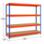Weitspannregal Z1 Grundregal mit Spanplatten, 2438x2146x773 mm (HxBxT), blau/orange/verzinkt, 4 Ebenen, Fachlast 620 kg, Feldlast 2.800 kg