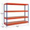 Weitspannregal Z1 Grundregal mit Spanplatten, 2438x2450x926 mm (HxBxT), blau/orange/verzinkt, 4 Ebenen, Fachlast 500 kg, Feldlast 2.800 kg