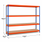 Weitspannregal Z1 Grundregal mit Spanplatten, 3048x2146x469 mm (HxBxT), blau/orange/verzinkt, 4 Ebenen, Fachlast 577 kg, Feldlast 2.500 kg