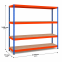 Weitspannregal Z1 Grundregal mit Spanplatten, 3048x2146x773 mm (HxBxT), blau/orange/verzinkt, 4 Ebenen, Fachlast 620 kg, Feldlast 2.500 kg
