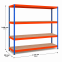 Weitspannregal Z1 Grundregal mit Spanplatten, 3048x2146x926 mm (HxBxT), blau/orange/verzinkt, 4 Ebenen, Fachlast 620 kg, Feldlast 2.500 kg