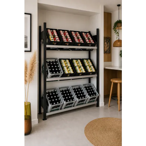 Getränkekistenregal Grundregal,3 Ebenen für 12 Kisten 1800x1300x300 mm, Schwarz/Silber SCHULTE Lagertechnik