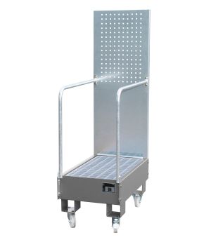 Auffangwanne 60 l, 500×875×1685 mm, Stahl lackiert, mit Gitt