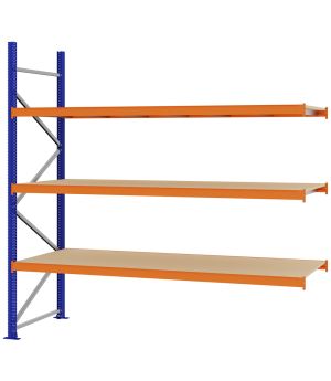 Weitspannregal Anbauregal FORTIS, 2.500×2.500×800 mm, Spanplatte