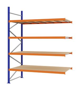 Weitspannregal Anbauregal FORTIS, 3.000×2.250×1.000 mm, Spanplatte