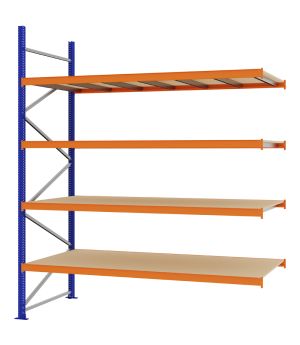 Weitspannregal Anbauregal FORTIS, 3.000×2.500×1.000 mm, Spanplatte