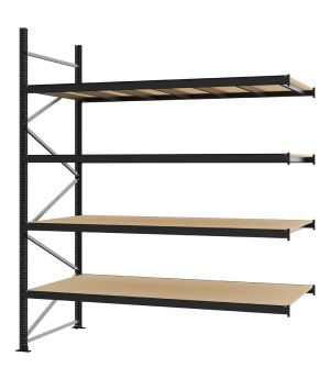 Weitspannregal Anbauregal FORTIS, 3.000×2.500×1.000 mm, Spanplatte