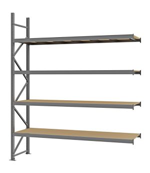 Weitspannregal Anbauregal FORTIS, 3.000×2.500×600 mm, Spanplatte