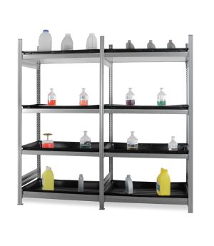 Wannenbodenregal mit PE-Wannen Grundregal ORION PLUS, 2.000×1.300×600 mm, verzinkt