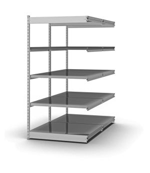 Fachboden-Rohrregal Anbauregal RR, 2.000×1.325×500 mm, verzinkt