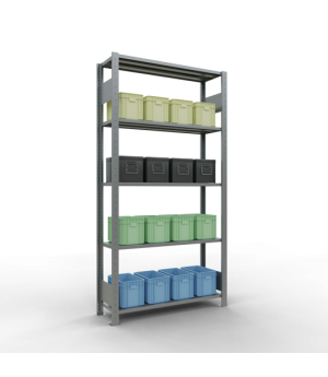 Schwerlastregal Grundregal 2000x1000x300 mm, 5 Fachböden, 150 kg Fachlast, Längenriegel, verzinkt