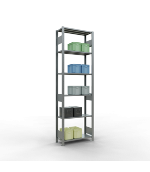 Schwerlastregal Grundregal 2500x750x300 mm, 6 Fachböden, 150 kg Fachlast, Längenriegel, verzinkt