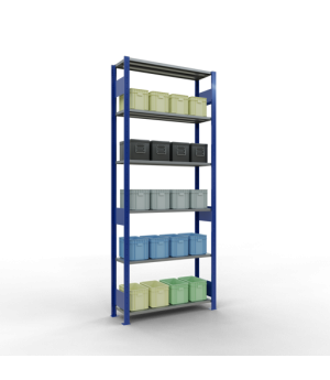 Schwerlastregal Grundregal 2500x1000x300 mm, 6 Fachböden, 150 kg Fachlast, Längenriegel, RAL 5010 enzianblau/verzinkt