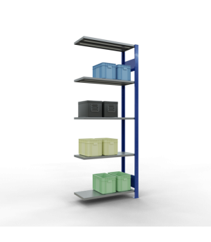 Schwerlastregal Anbauregal 2000x750x300 mm, 5 Fachböden, 150 kg Fachlast, Längenriegel, RAL 5010 enzianblau/verzinkt