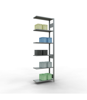 Schwerlastregal Anbauregal 2500x750x300 mm, 6 Fachböden, 150 kg Fachlast, Längenriegel, verzinkt