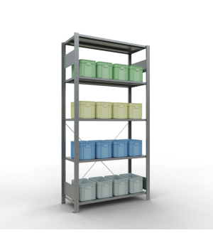 Schwerlastregal Grundregal 2000x1000x400 mm, 5 Fachböden, 150 kg Fachlast, Kreuzstrebe, verzinkt