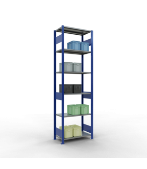 Schwerlastregal Grundregal 2500x750x400 mm, 6 Fachböden, 150 kg Fachlast, Längenriegel, RAL 5010 enzianblau/verzinkt