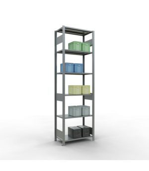 Schwerlastregal Grundregal 2500x750x400 mm, 6 Fachböden, 150 kg Fachlast, Längenriegel, verzinkt