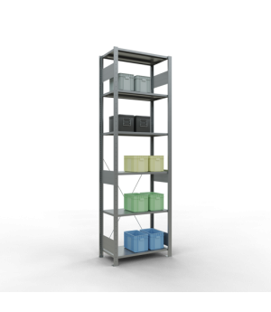 Schwerlastregal Grundregal 2500x750x400 mm, 6 Fachböden, 150 kg Fachlast, Kreuzstrebe, verzinkt