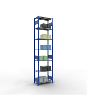 Schwerlastregal Grundregal 3000x750x400 mm, 7 Fachböden, 150 kg Fachlast, Längenriegel, RAL 5010 enzianblau/verzinkt