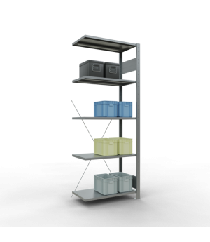 Schwerlastregal Anbauregal 2000x750x400 mm, 5 Fachböden, 150 kg Fachlast, Kreuzstrebe, verzinkt