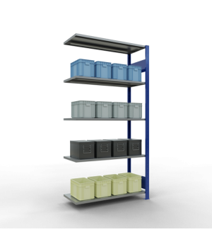 Schwerlastregal Anbauregal 2000x1000x400 mm, 5 Fachböden, 150 kg Fachlast, Längenriegel, RAL 5010 enzianblau/verzinkt