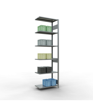 Schwerlastregal Anbauregal 2500x750x400 mm, 6 Fachböden, 150 kg Fachlast, Längenriegel, verzinkt