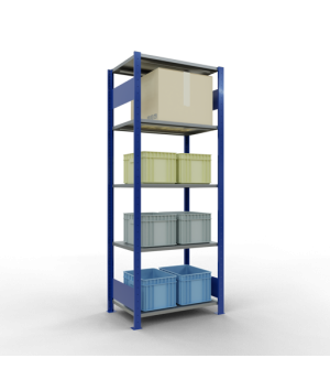 Schwerlastregal Grundregal 2000x750x500 mm, 5 Fachböden, 150 kg Fachlast, Längenriegel, RAL 5010 enzianblau/verzinkt