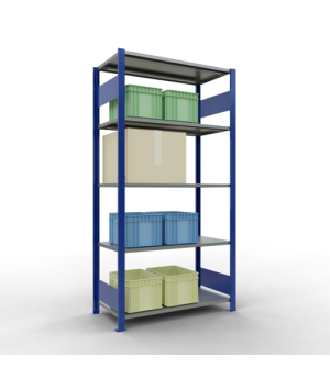 Schwerlastregal Grundregal 2000x1000x500 mm, 5 Fachböden, 150 kg Fachlast, Längenriegel, RAL 5010 enzianblau/verzinkt