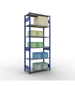 Schwerlastregal Grundregal 2500x1000x500 mm, 6 Fachböden, 150 kg Fachlast, Längenriegel, RAL 5010 enzianblau/verzinkt