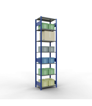 Schwerlastregal Grundregal 3000x750x500 mm, 7 Fachböden, 150 kg Fachlast, Längenriegel, RAL 5010 enzianblau/verzinkt