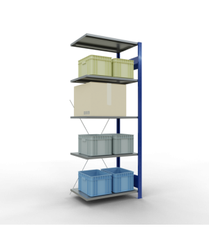 Schwerlastregal Anbauregal 2000x750x500 mm, 5 Fachböden, 150 kg Fachlast, Kreuzstrebe, RAL 5010 enzianblau/verzinkt