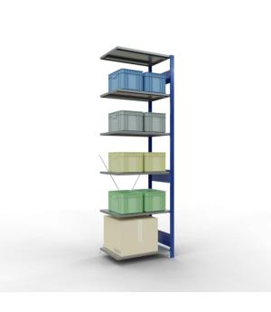 Schwerlastregal Anbauregal 2500x750x500 mm, 6 Fachböden, 150 kg Fachlast, Kreuzstrebe, RAL 5010 enzianblau/verzinkt