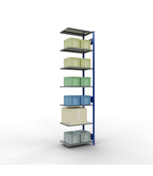 Schwerlastregal Anbauregal 3000x750x500 mm, 7 Fachböden, 150 kg Fachlast, Längenriegel, RAL 5010 enzianblau/verzinkt