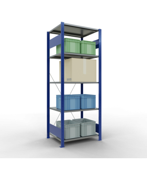 Schwerlastregal Grundregal 2000x750x600 mm, 5 Fachböden, 150 kg Fachlast, Kreuzstrebe, RAL 5010 enzianblau/verzinkt
