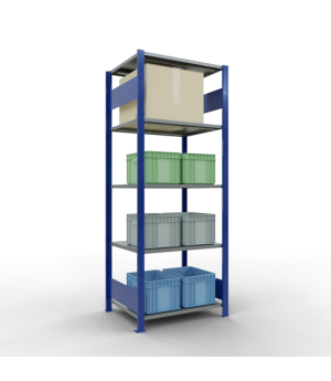 Schwerlastregal Grundregal 2000x750x600 mm, 5 Fachböden, 150 kg Fachlast, Längenriegel, RAL 5010 enzianblau/verzinkt